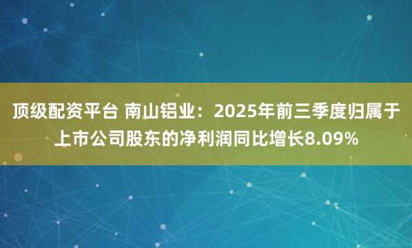 顶级配资平台 南山铝业：2025年前三季度归属于上市公司股东的净利润同比增长8.09%